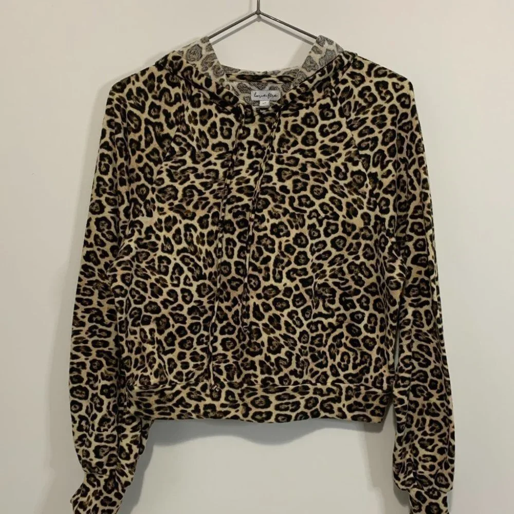love FIRE ANIMAL PRINT HOODIE | RELAXED FIT STRETCHY | PUFF CUFFS - Picture 1 of 6